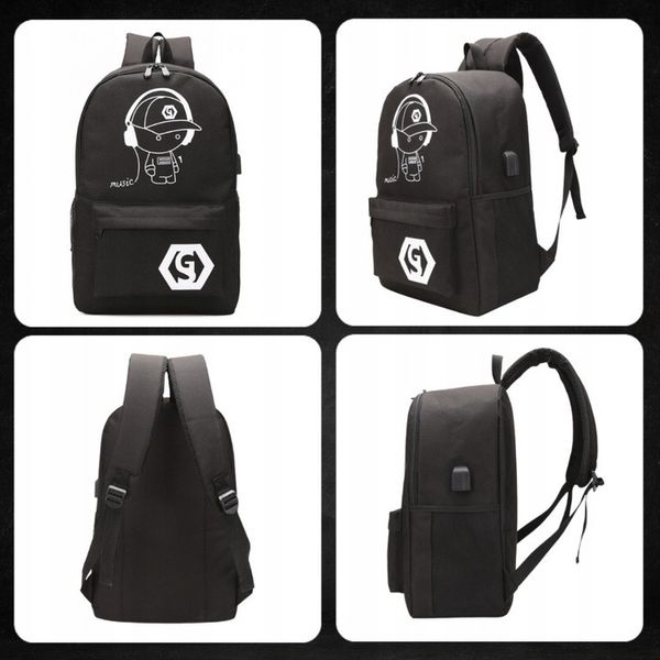Рюкзак багатосекційний зі світловідбивними елементами з USB Чорний 2471 фото