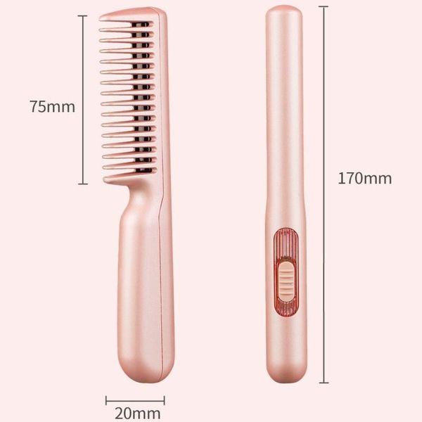 Портативний гребінець-випрямляч для укладання волосся з USB-інтерфейсом Рожевий 2583 фото