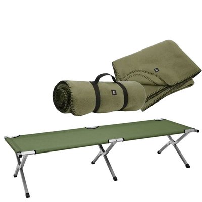 Набор Складная Кровать для Военных в чехле Alleo Outdoor и Флисовое одеяло Brandit - OLIV 1027 фото