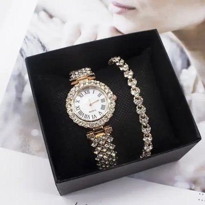 Розкішний жіночий наручний годинник із кристалами + браслет 2252 фото
