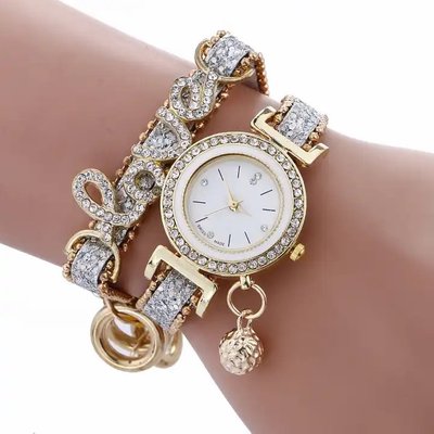 Жіночий біло-золотистий годинник + браслет на руку 2254 фото