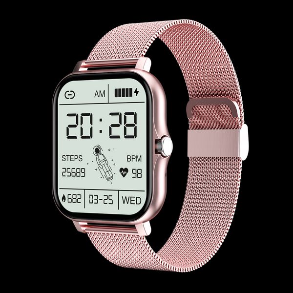 Смарт годинник фітнес браслет з металевим ремінцем, Bluetooth, Рожевий 375 фото