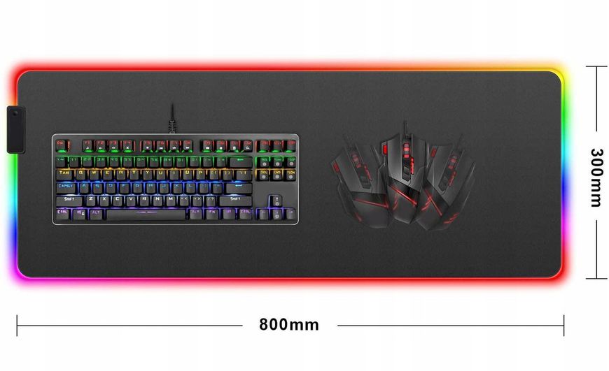 Большой коврик для игровой мышки и клавиатуры с подсветкой 80x30 см 2396 фото