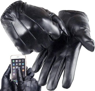 Классические мужские перчатки кожаные черные L 1217 фото