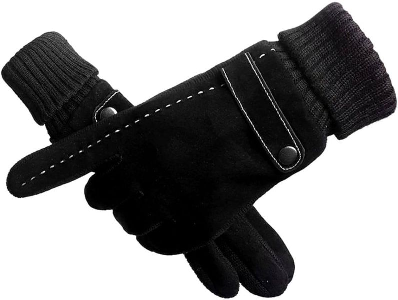 Рукавички чоловічі чорні замшеві сенсорні зимові 1216 фото
