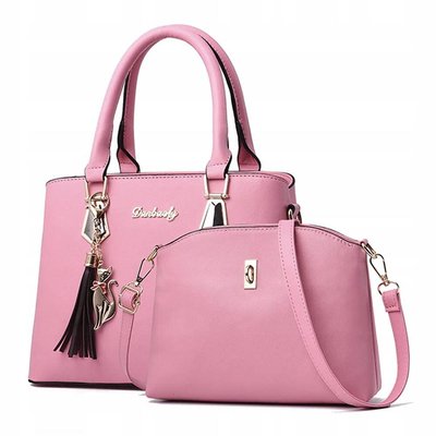 Кожаные сумочки женские 2 штуки набор Розовый 1398-BR фото
