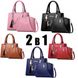 Шкіряні сумочки жіночі 2 штуки набір Рожевий 1398-BR фото 2