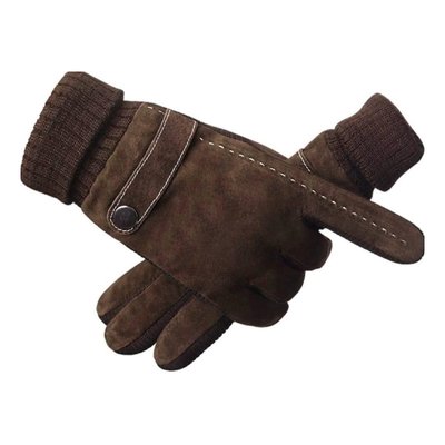 Тактильные зимние мужские замшевые перчатки коричневого цвета 1214 фото