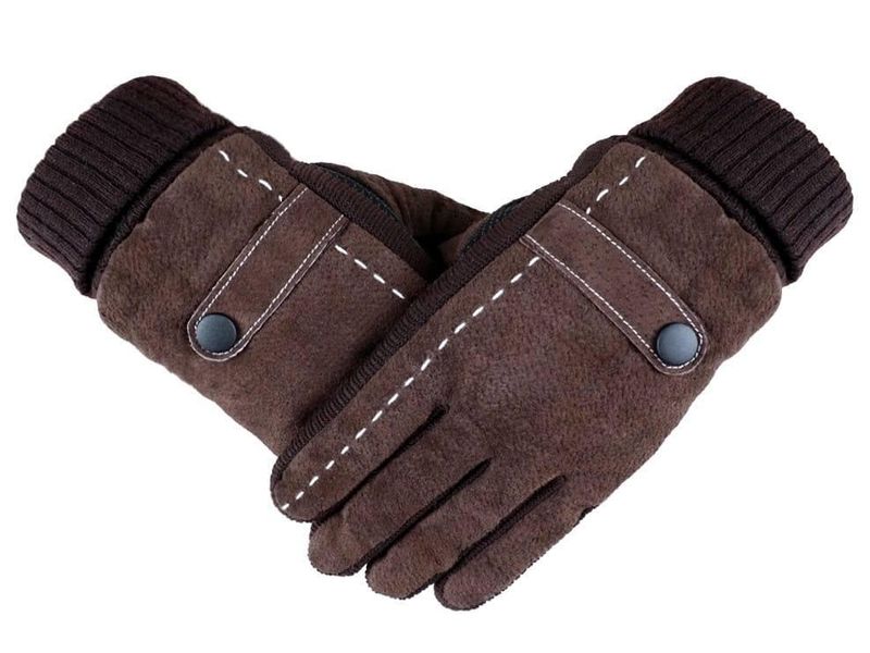 Тактильні зимові чоловічі замшеві рукавички коричневого кольору 1214 фото