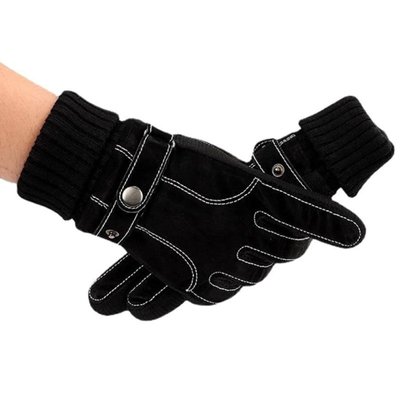 Мужские замшевые зимние перчатки черные Touch 1213 фото