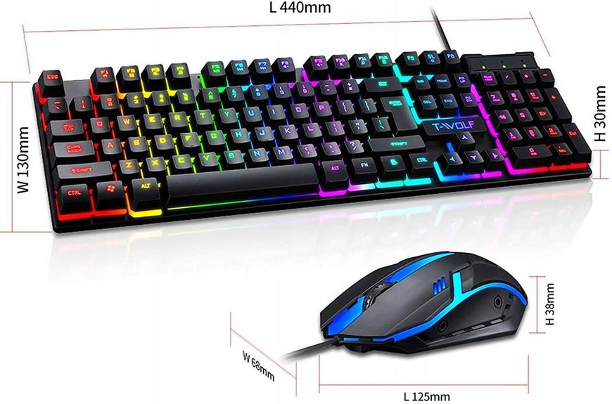 Гібридна клавіатура MECHANICAL LED NUMERIC WIRED USB RGB + Мишка 1320 фото
